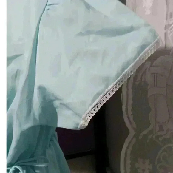 "GLENCRAFT " Vintage Pale Blue Embroidered Ladies Wrap Around Summer Robe Size M - Picture 3 of 10